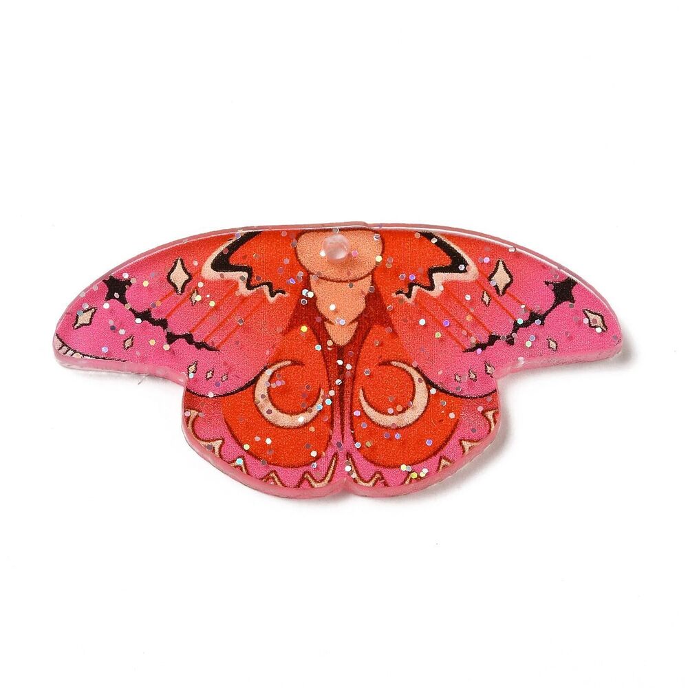 9879 30 pcs Red Butterfly Printed Acrylic Charms with Sequins Insect